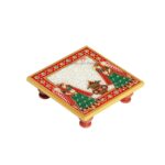 Handicrafts Paradise (4 x 4 inch) Kalash Design Marble Pooja Chowki Bajot for God, Home Mandir, Idols Statues Pratima, Home Décor Showpiece