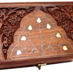 Handmade Wooden Jewellery Box for Women Wood Jewel Organizer Hand Carved with Intricate Carvings Gift Items - 6 inches (Brown02)