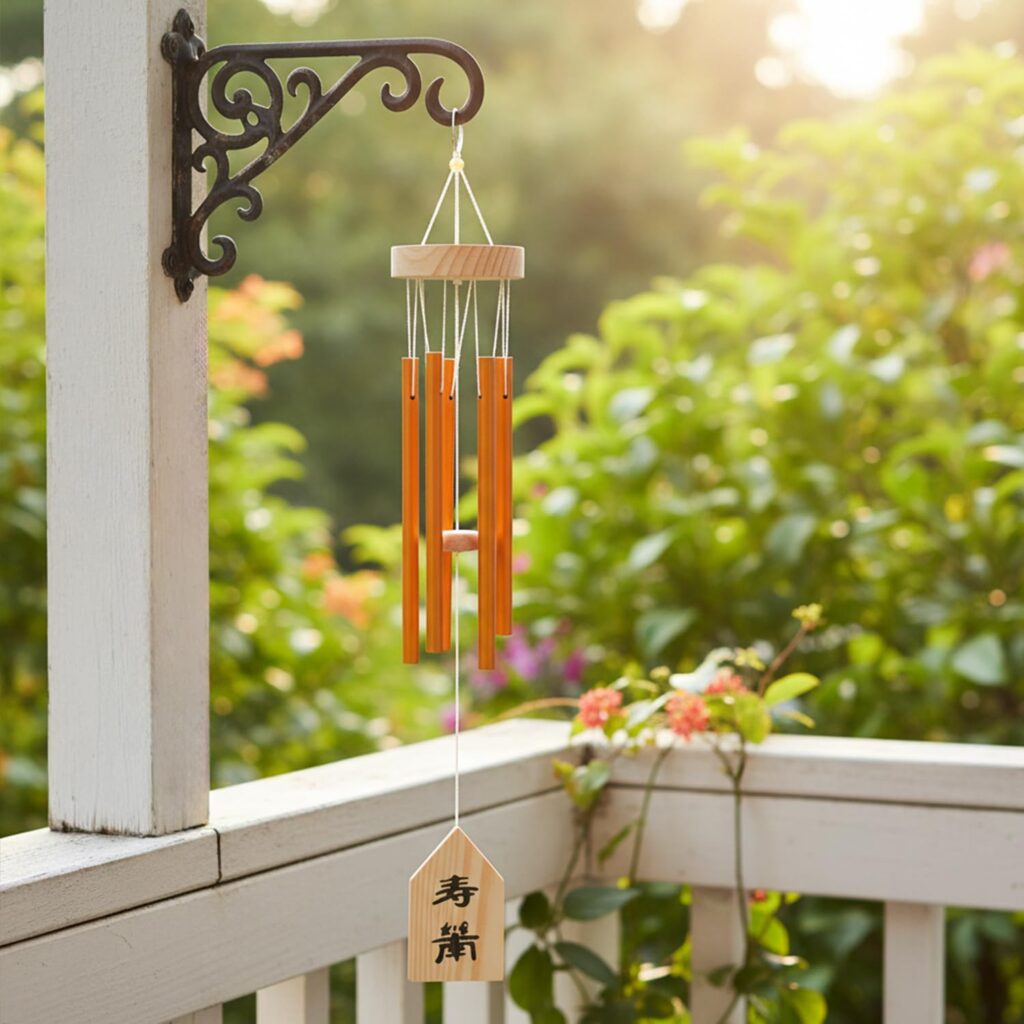 HindCraft Hanging Wind Chimes for Balcony – 30-Inch Japanese-Inspired Wooden Wind Chime with Golden Bells for Peaceful Home Decor(Pack of 1)
