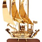 INDIAN ART VILLA Brass Ship with Wooden Base, Showpiece Item, Perfect for Home Decoration and Gifting, 12'' Inch