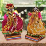 JH Gallery Handmade Recycled Rajasthani Dulha Dulhan Figurines - Home Decor, Furnishing, Gifting Idol & Decorative Items for Living Room, 11x11 cm Multicolour Showpiece, Perfect for Home Decoration