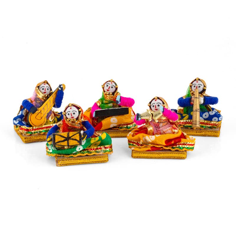 JH Gallery Recycled Material Rajasthani Musician Bawla Puppets Idol 7 x 28 cm Multicolor, 5 Pieces (Female Puppets)