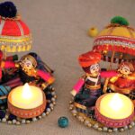 JH Gallery Recycled Material Rajasthani Raja Rani Puppet, Dolls Decorative Tealight Candle Holder, Diwali Decoration Items for Home Decor, Tea Light Candle Holder(Pack of 2)