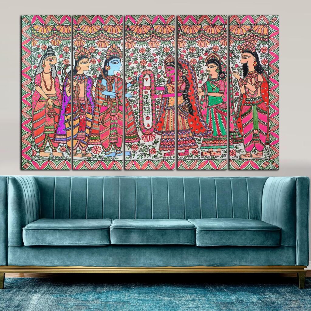 KYARA ARTS-madhubani art Ram painting with frame Big Size (30inchx48inch) Wall Art for living room,Bedroom,Drawing room,Hotels-Wooden Framed-Digital Painting