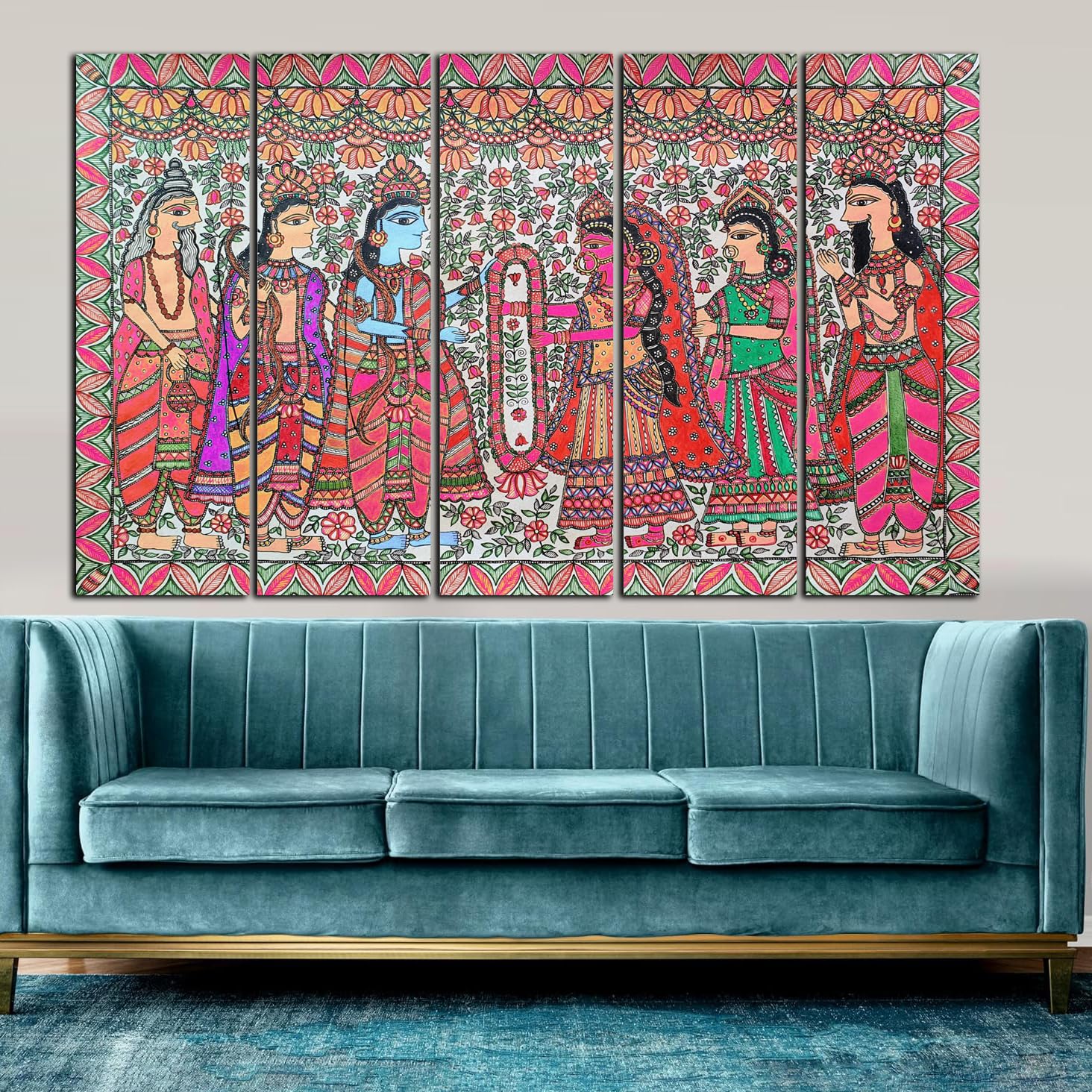 KYARA ARTS-madhubani art Ram painting with frame Big Size (30inchx48inch) Wall Art for living room,Bedroom,Drawing room,Hotels-Wooden Framed-Digital Painting