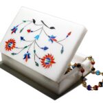 MARBOGLASS India Handicraft White Marble with floral inlay work Trinket Jewelry Box for Multi Purpose Use and Perfect Gifts for Women and Girls. Size - 6 x 4 inch