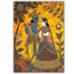 Radha Krishna Wall Painting | WITHOUT FRAME | Madhubani Paintings for Living Room | Radha Krishna Canvas Painting Big Size 20 x 28 Inch | Mithila Art | Eco-Friendly Museum-Grade Canavs in matte finish