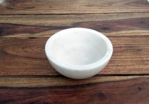 Rajasthan Art Marble Handmade Household Multi-Utility Serving Bowl (Medium Size 4 Inch Onex White)