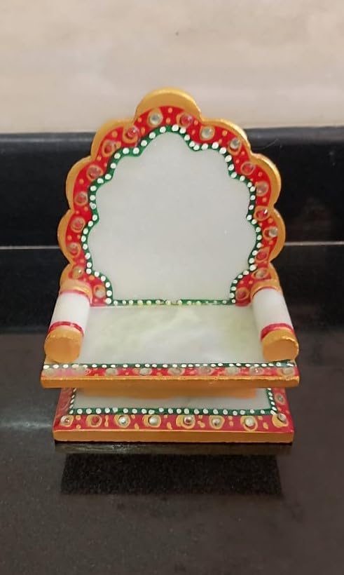 Rajasthan Art Marble Temple for Home, Singhasan for God, Om Print God Stand for Pooja Room & Home Decor (6.0 x 5.0 x 3.0 inch, Multicolor)