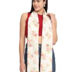 Ravaiyaa - Attitude is everything Women Off White & Peach Hand Block Rose Printed Cotton Tasseled Scarf 71" X 21" Inch