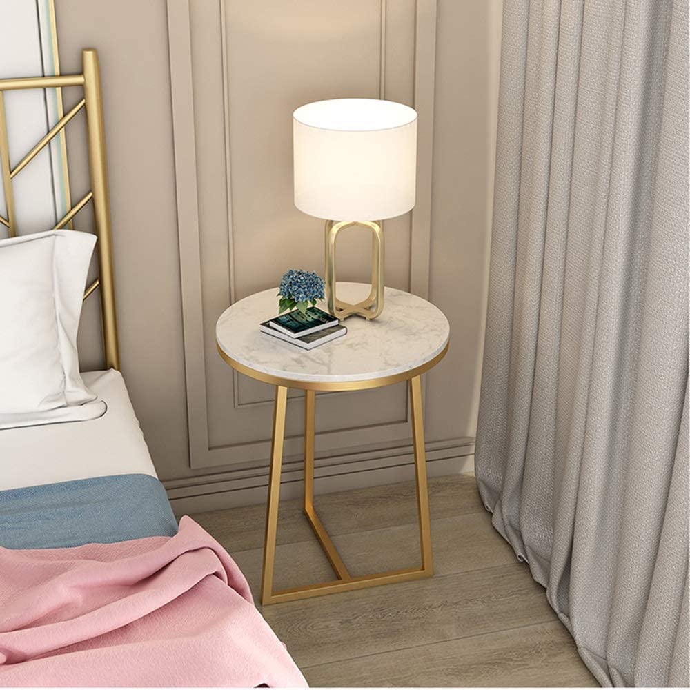 Round Marble Side Modern Home Decor Coffee Tea End for Living Room Bedroom and Balcony, 2 Sizes (Color : White, Size : 40x55M)