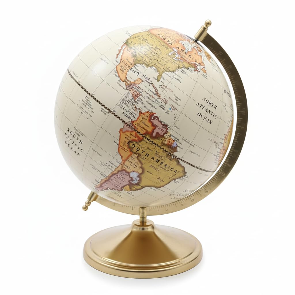Royal Cream Globe with Metal Gold Plated Stand | Premium Desk & Office Decorative Globe | Antique Finish Educational World Map Globe for Home, Study & Gifting 10 inch