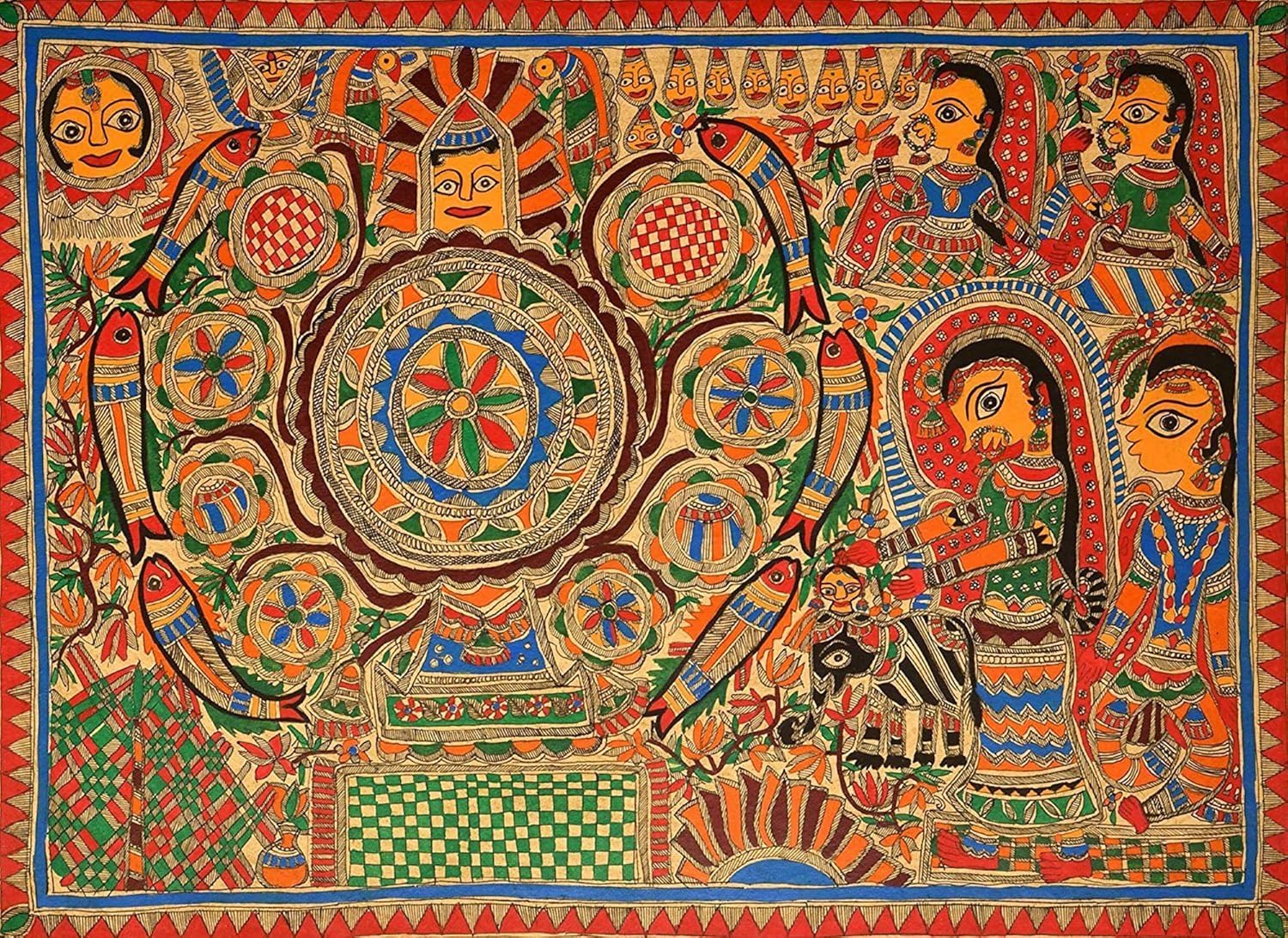 SCPmarts Create Your Desire Madhubani Art Canvas Painting For Home Decoration Madhubani Paintings For Living Room | Madhubani Traditional Unframe Canvas Painting Size - 24 X 16 Inches