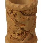 Saudeep India Trading Corporation Wooden Circular Animal Carving Pen Holder Decorative Gift Item / Figurine, Showpiece, Birthday, Wedding, Wooden Handicraft, Gift, Corporate, Traditional, Handmade, Saranpur, Carving, Miniatura, Antique, Vintage, HandPainted, Decorative, Export, Artistic, Trending, Launched, Thanks Giving, Good for Locker, Lucky for Business, pencil stand, pen stand, pen holder, stationery, desk accessories, school item, penholder, school stationery,pen ka stand, pen and pencil