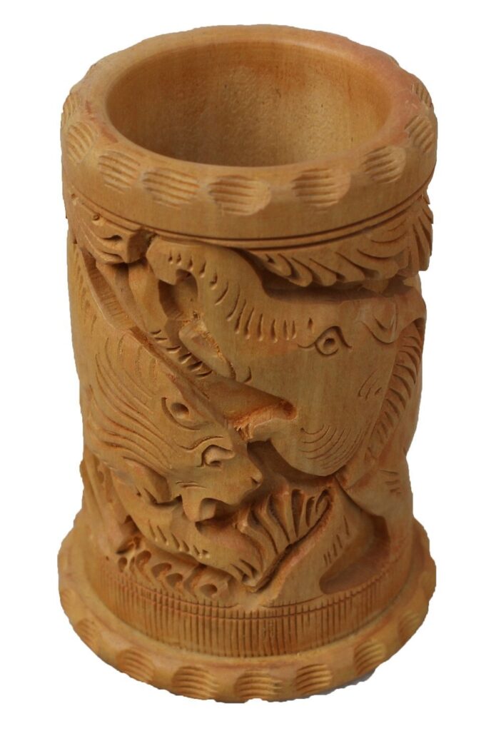 Saudeep India Trading Corporation Wooden Circular Animal Carving Pen Holder Decorative Gift Item / Figurine, Showpiece, Birthday, Wedding, Wooden Handicraft, Gift, Corporate, Traditional, Handmade, Saranpur, Carving, Miniatura, Antique, Vintage, HandPainted, Decorative, Export, Artistic, Trending, Launched, Thanks Giving, Good for Locker, Lucky for Business, pencil stand, pen stand, pen holder, stationery, desk accessories, school item, penholder, school stationery,pen ka stand, pen and pencil