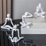Street27 Polyvinyl Chloride 4Pcs Decorative Abstract Thinker Men Statue Showpiece Set | Home Decor Items|Premium Pvc Modern Art Showpiece For Home Bookshelf Desktop Table Office Gift (White)