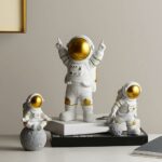 Street27® Resin Astronaut Spaceman Statue Ornament Home Office Desktop Figurine Decors Set of 3 - Golden (Golden)