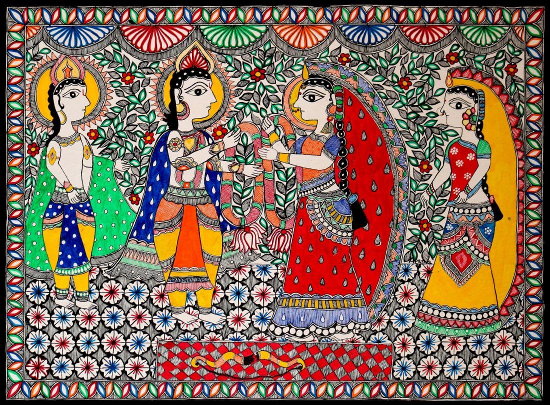 Tallenge - Ram and Sita Wedding - Ramayan Madhubani Painting - Indian Traditional Art - Small Poster(Paper,12 x 17 inches, Multicolour)