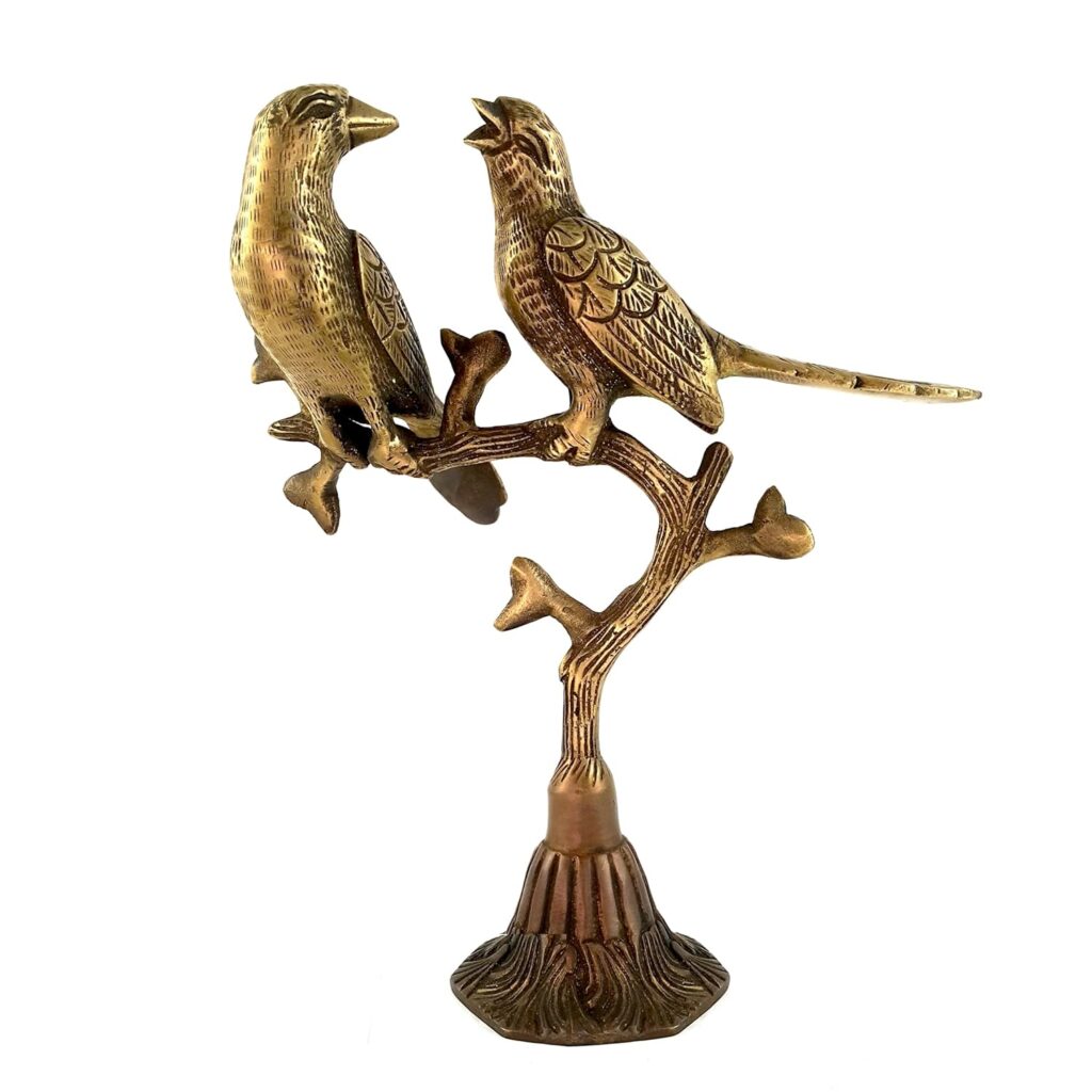 Two Moustaches Brass Love Birds on Tree Showpiece for Home Decor, 9 Inches, 1.05 Kg, Decorative Show Piece, Figurines for Living Room, Home Decor Artifacts, Standard, Multicolour, 1 Piece