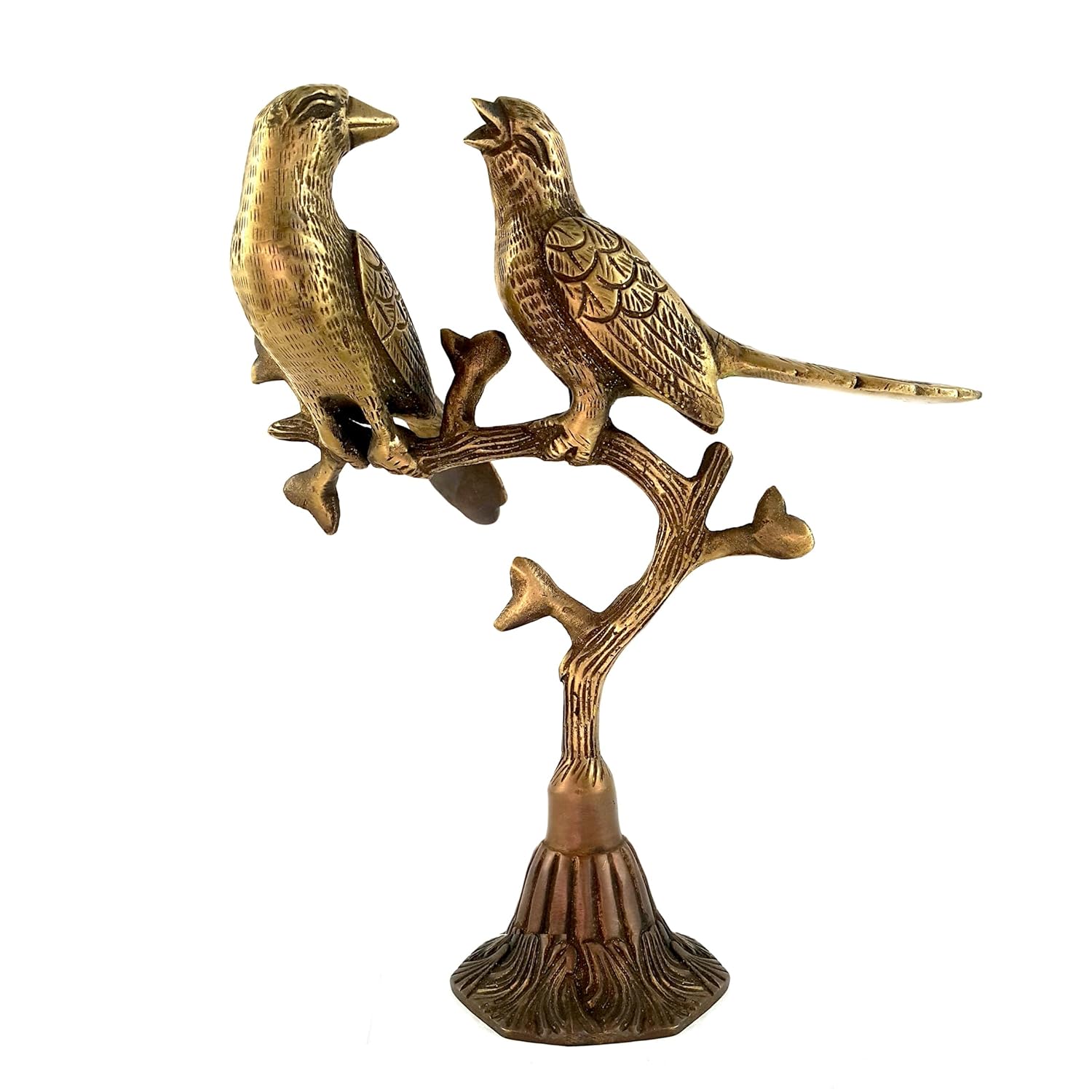 Two Moustaches Brass Love Birds on Tree Showpiece for Home Decor, 9 Inches, 1.05 Kg, Decorative Show Piece, Figurines for Living Room, Home Decor Artifacts, Standard, Multicolour, 1 Piece
