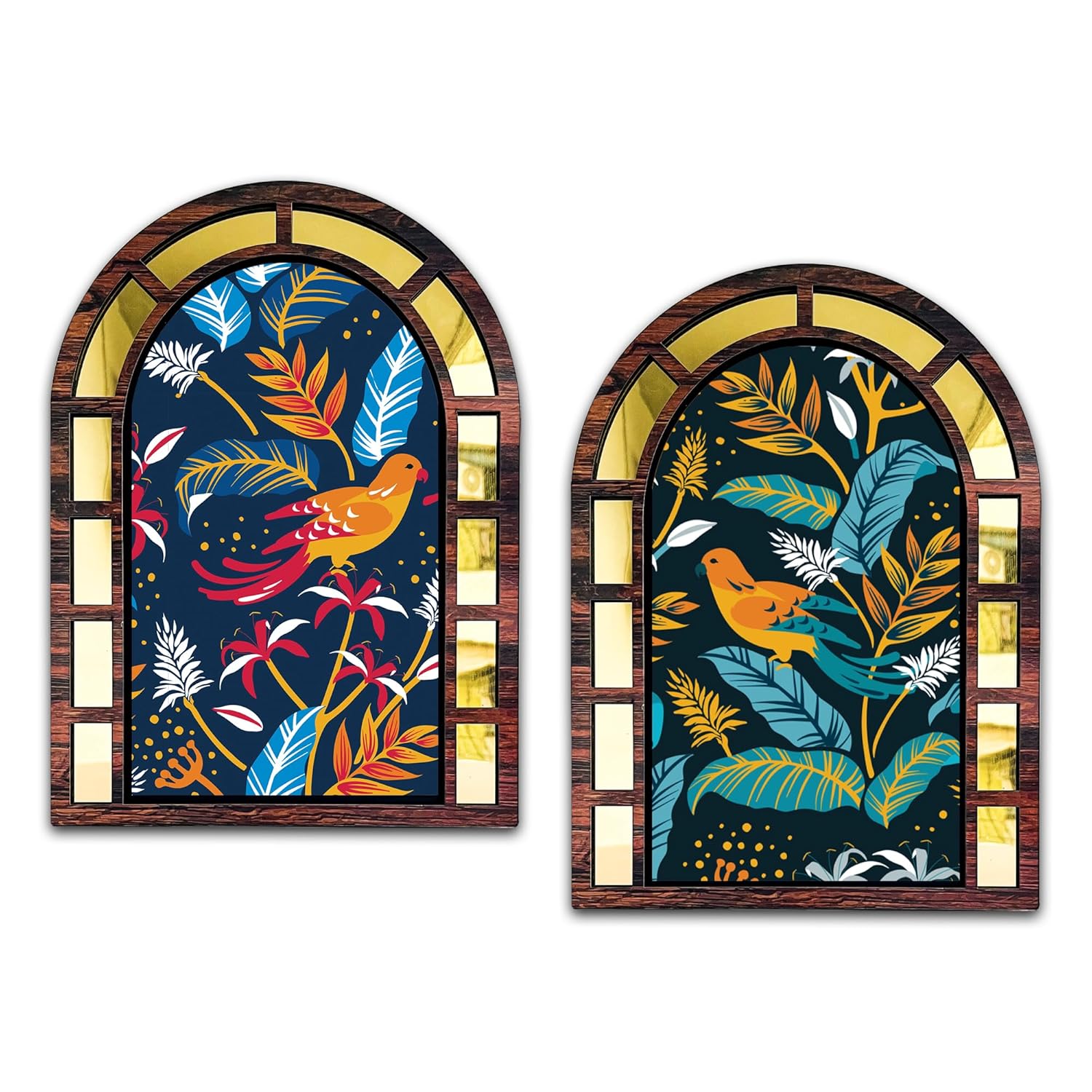 Wooden Trophical Jharokha Style Wall Decor Set of 2 | Home Decor Items (BJ4, Size: 15.5X 11.5 Inches Each)