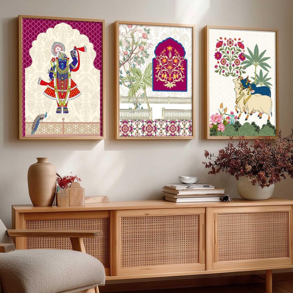 kotart Madhubani Art Wall Painting | Traditional Paintings Home Decoration With Frame For Living Room Bed Room Hotel Wall Decor Digital Reprint Set of 3 (13X17 inch)