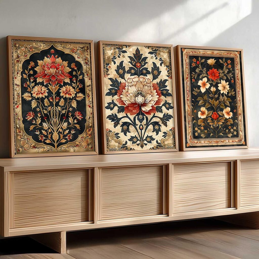 kotart Traditional Wall Art Painting With Frame | Madhubani Paintings Home Decoration For Living Room Bed Room Hotel Wall Decor Digital Reprint Set of 3 (13X17 inch)