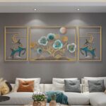 pranjals house Ginkgo Tree Leaves and Deer With LED Metal Wall Decor/Wall Sculpture/Wall Hanging Home Decoration Perfect for Living Room/Hotel/Restaurant/Bedroom/Drawing Room 02