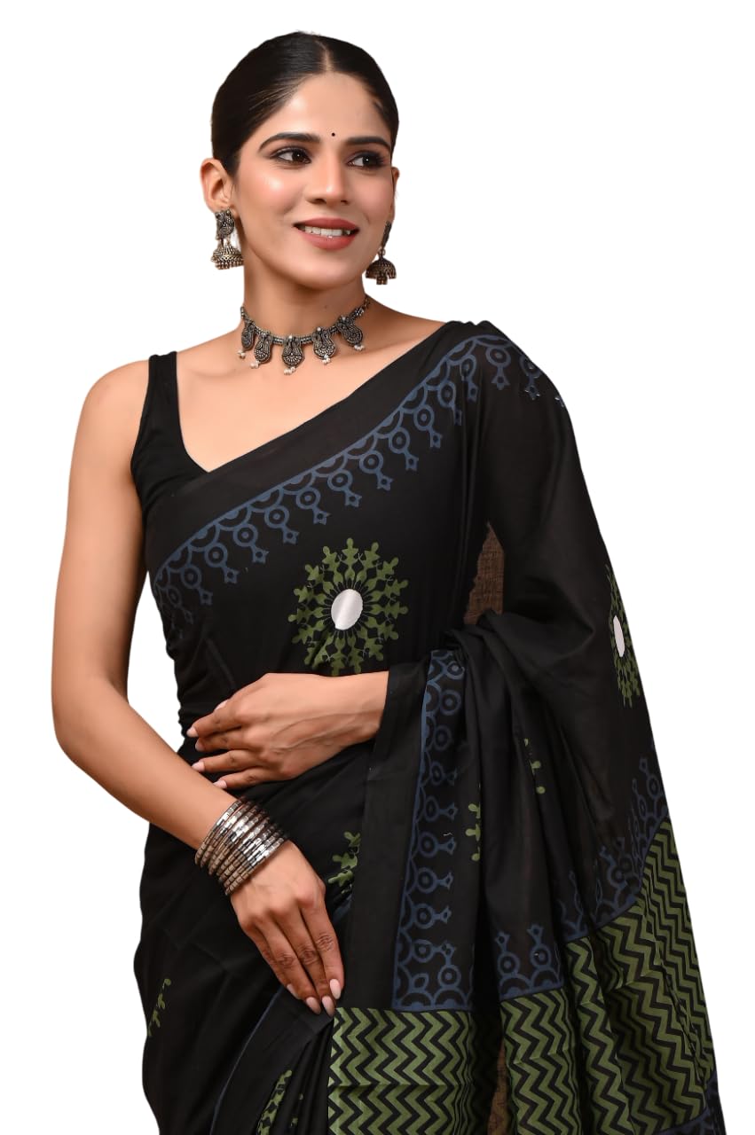 Crafts Moda Cotton Saree for Women with Unstitched Blouse Piece, Lightweight mulmul sari