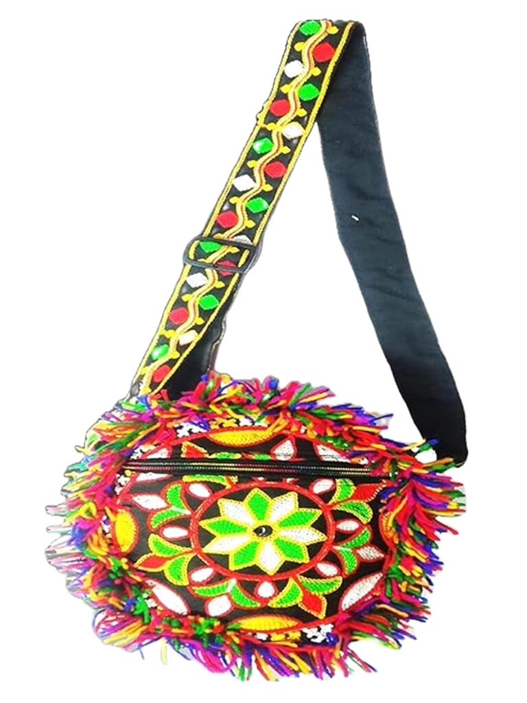 Handicrafts Cotton Embrodery Multicolour Rajasthani Sling Bag for Women & Girls