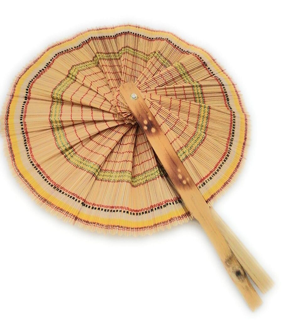 Handmade Woven Bamboo Hand Fan 2 Pcs Set, Multicolor
