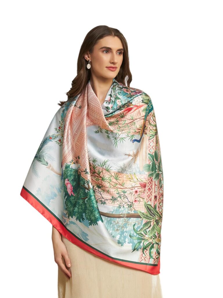 Ravaiyaa - Attitude is everything Women Silk Digital Print Large Square Scarf Breathable Lightweight Neckerchief Printed Headscarf 40" x 40" Inch