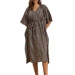 Ravaiyaa Women Printed Cotton V-Neck Knee Length Kaftan Dress Nighty