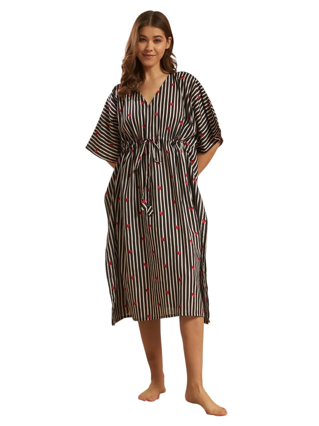 Ravaiyaa Women Printed Cotton V-Neck Knee Length Kaftan Dress Nighty