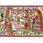 Tamatina Madhubani Art Canvas Painting|The Wedding Bells|Art|Size-39X17 Inches.b487