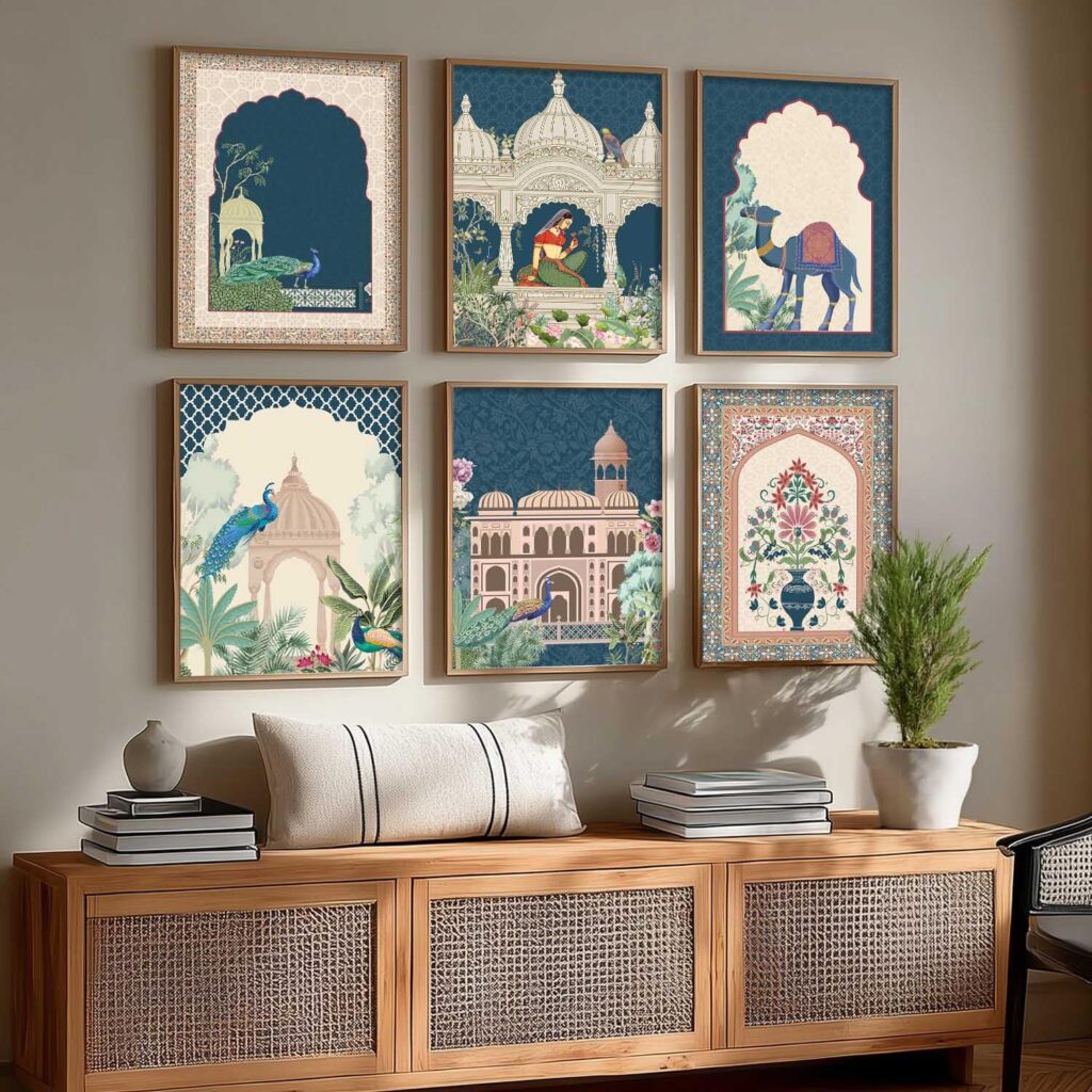 kotart - Madhubani Indian Art Wall Décor Paintings | Painting for wall Decoration | Madhubani Art Painting with Frame for Living Room |Traditional Wall Poster With frames set of 6 (10x13 inch, A)