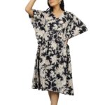 Ravaiyaa Women Printed Cotton V-Neck Knee Length Kaftan Dress Nighty