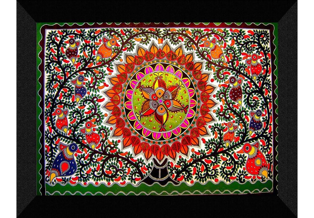 SAF paintings Madhubani Traditional Black frame painting for Wall Decoration SA-SANFK33420A