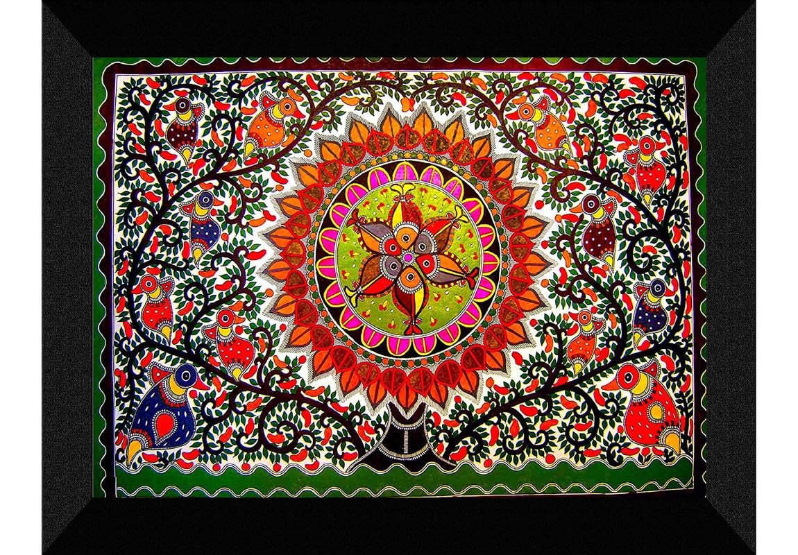 SAF paintings Madhubani Traditional Black frame painting for Wall Decoration SA-SANFK33420A