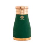 INDIAN ART VILLA Pure Copper Bedroom Water Bottle with Inbuilt Glass, Green Silk Finish Hammered Design, Drinkware & Storage Purpose - Volume 950 ML (Pack of 1)