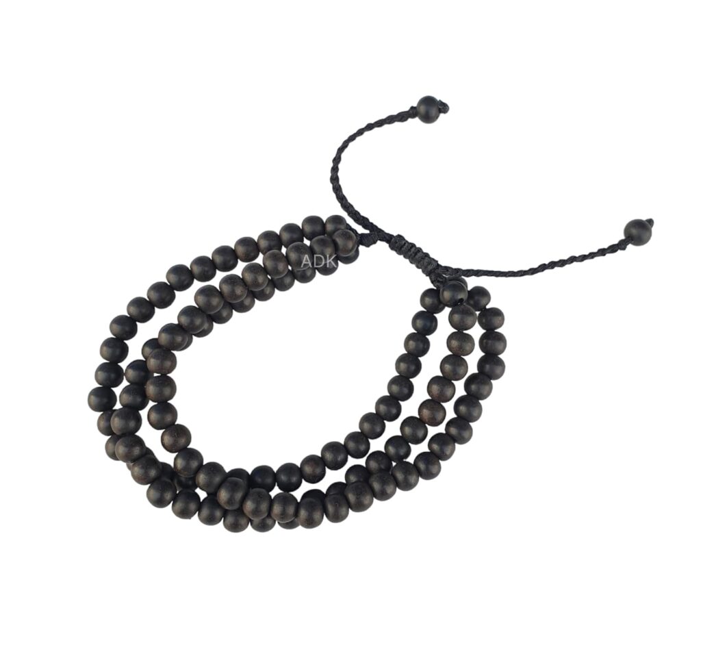 ADK Handicrafts Karungali Bracelet Ebony Wood Original Karungali Malai Bracelet for Men & Women, Black, Adjustable, 6MM (3 Layer)