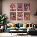 ARTELLY Madhubani Paintings For Living Room Bedroom - Pichwai Painting For Wall/Home Decoration - Traditional Indian Big Size Frames For Office Wall Decor (Set of 6) (10inch x 13inch, ART 6)