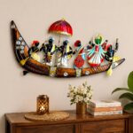 Anshika International Kathakali Boat Wall Art with LED Light | Handcrafted Metal Wall Sculpture for Living Room, Bedroom & Hallway Decor | Premium Abstract Figurine Wall Hanging | 32 x 15 Inch