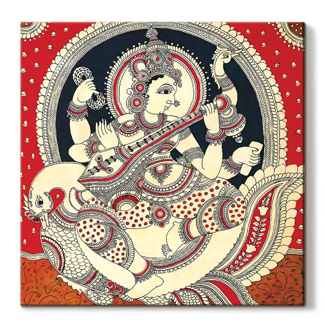ArtX Canvas Madhubani Goddess Saraswati Devi, Big Wall Art Painting For Living Room, Multicolor, Abstract, 22X22 in, Set of 1