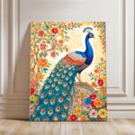 ArtX Paper Peacock Painting For Wall Vastu with Frame for Home Decoration, Madhubani Painting for Living Room, 45.0 X 58.0 cm, Set of 1