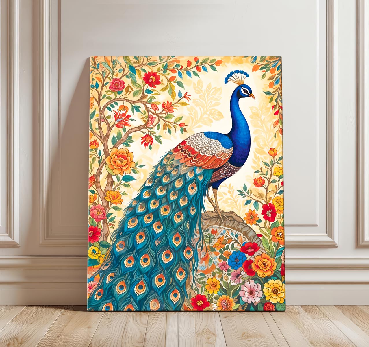 ArtX Paper Peacock Painting For Wall Vastu with Frame for Home Decoration, Madhubani Painting for Living Room, 45.0 X 58.0 cm, Set of 1