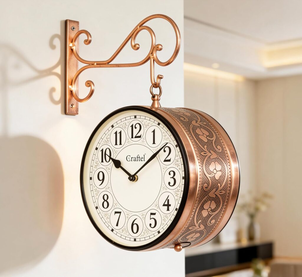 CRAFTEL Double Sided Station Wall Clock Electroplated Rose Gold | Both Side English Dial Aluminum | Gift for Home Bedroom Office | Dial 8 Inch - Rose Gold - 365 Days Warranty |