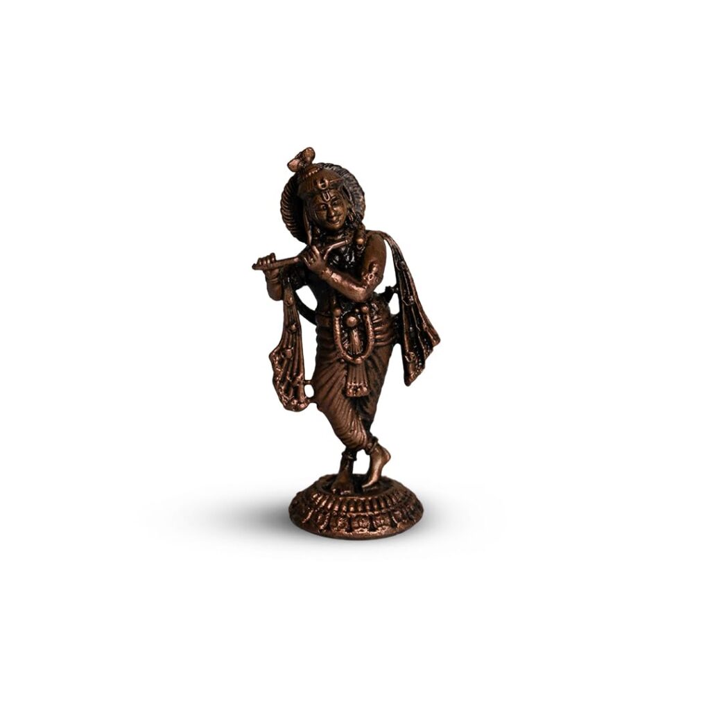 Copper Idols India Round Base Krishna Idol 50gm | Pure Copper Statue | Bal Gopal Idol for Puja | Handmade Murti | Spiritual Gift | Vastu Decor | Indian Handicraft | Divine Energy