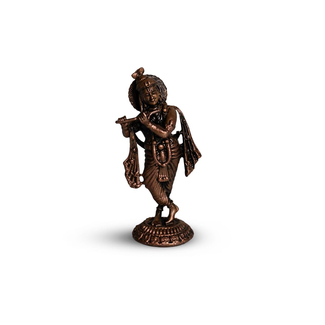 Copper Idols India Round Base Krishna Idol 50gm | Pure Copper Statue | Bal Gopal Idol for Puja | Handmade Murti | Spiritual Gift | Vastu Decor | Indian Handicraft | Divine Energy