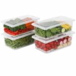 Fridge Storage Containers Fridge Organiser Storage Boxes with Removable Drain Plate, Lids, Stackable Organizer, Fridge Storage Box Keep Fruits, Vegetables Fresher, 1500 ML (4)